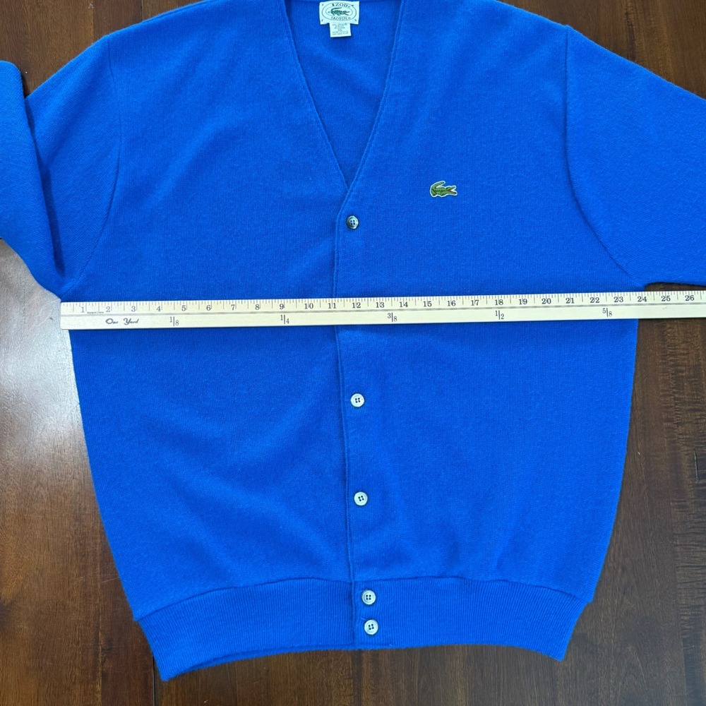 Vintage 80s Izod Lacoste Cardigan Sweater XL Blue Orlon Acrylic V Neck Alligator - Picture 7 of 8